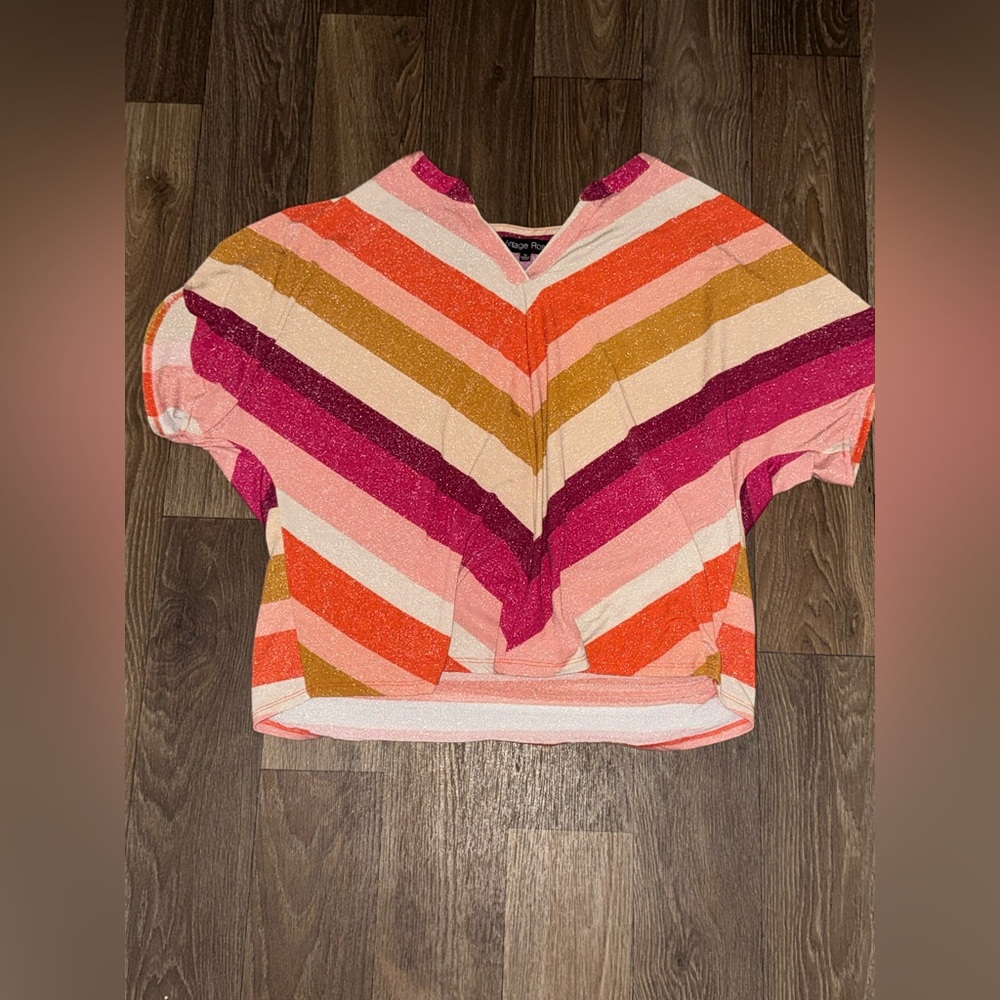 Vintage Rose Cold Shoulder Striped 1X Shirt
